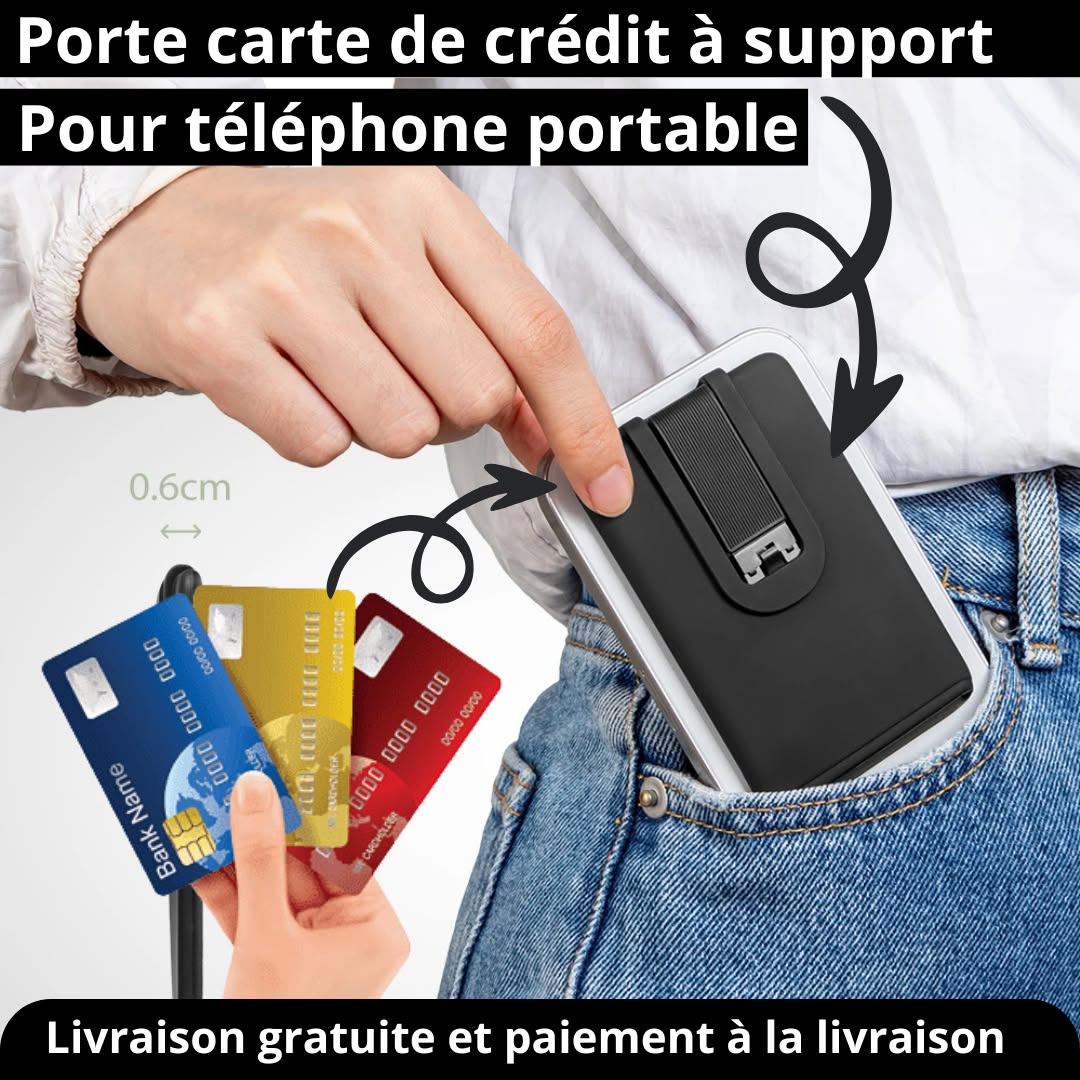 PORTE CARTE DE CREDIT ADHESIVE A SUPPORT POUR TELEPHONE