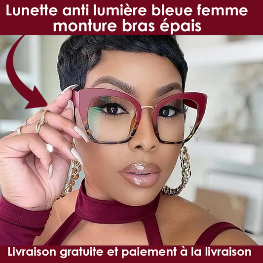 Lunette anti lumière bleue femme monture bras épais